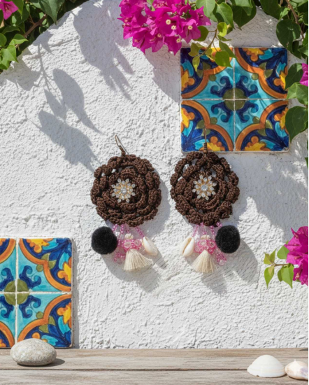 Háčkované  dizajnové náušnice "Dizajnový odkaz Stredomoria"